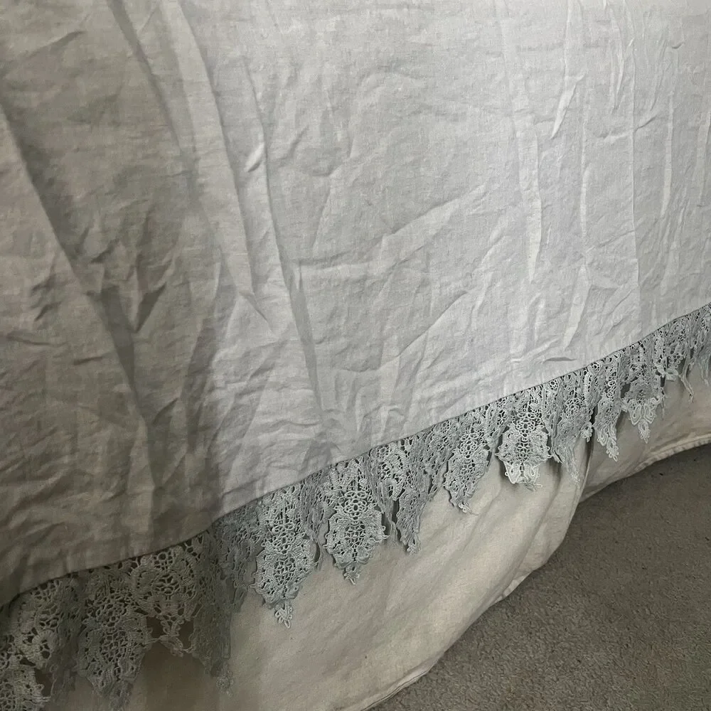 Wamsutta Vintage Evelyn Lace Trim King Duvet Cover Linen Cotton Gray